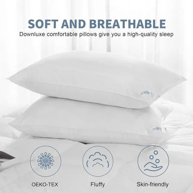 Alt view image 2 of 6 - Down Alternative Pillows Standard Size Set of 2 - Hotel Collection Soft Bed Pillows for Sleeping Perfect for Side Back and Stomach Sleepers 20 X 26