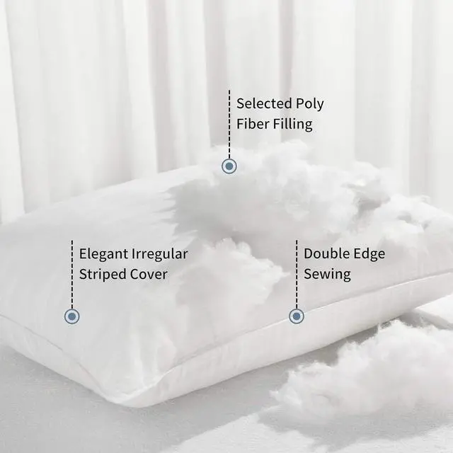 Alt view image 3 of 6 - Down Alternative Pillows Standard Size Set of 2 - Hotel Collection Soft Bed Pillows for Sleeping Perfect for Side Back and Stomach Sleepers 20 X 26