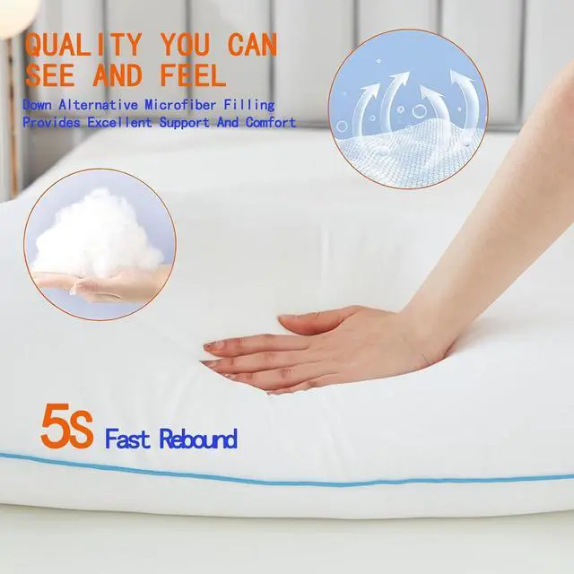 Alt view image 2 of 5 - Bed Pillows for Sleeping - Pillows Standard Size Set of 4 Cooling Luxury Hotel Quality Pillow with Premium Plush Soft Down Alternative Fill for Side Back or Stomach Sleepers