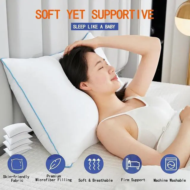 Alt view image 3 of 5 - Bed Pillows for Sleeping - Pillows Standard Size Set of 4 Cooling Luxury Hotel Quality Pillow with Premium Plush Soft Down Alternative Fill for Side Back or Stomach Sleepers
