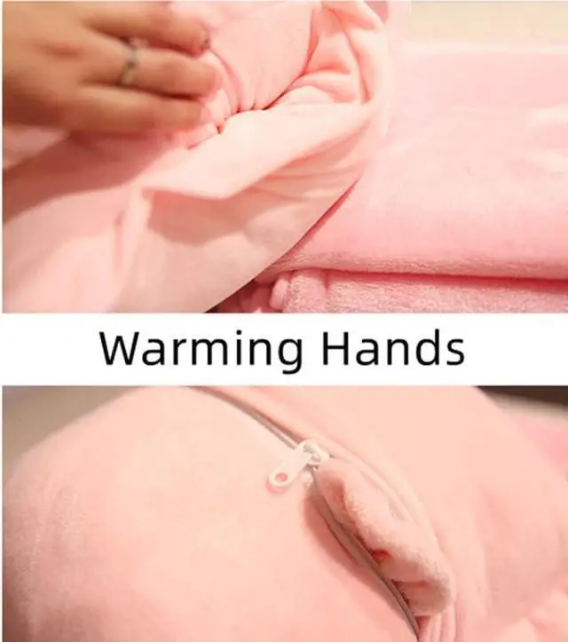 Alt view image 2 of 6 - 15 Stuffed Fruit Travel Blanket and Pillow Set 3 in 1 Plush Stuffed Hugging Pillow with Warming Hands Pillow Blanket for Kids Gift Travel Airplane Train Bed Office Nap (Pink - Strawberry)