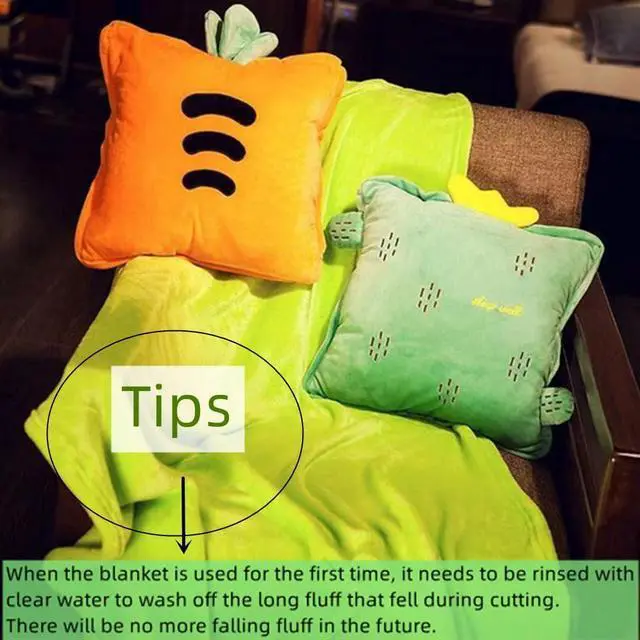 Alt view image 6 of 6 - 15 Stuffed Fruit Travel Blanket and Pillow Set 3 in 1 Plush Stuffed Hugging Pillow with Warming Hands Pillow Blanket for Kids Gift Travel Airplane Train Bed Office Nap (Pink - Strawberry)