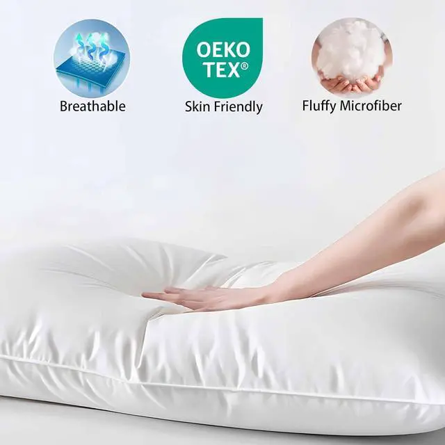 Alt view image 5 of 7 - Thin Flat Slim Ultra Soft Bed Pillows Queen Size Set of 2 Pack for Sleeping Bed Pillow for Stomach Back and Side Sleepers Machine Washable 20x28 inches