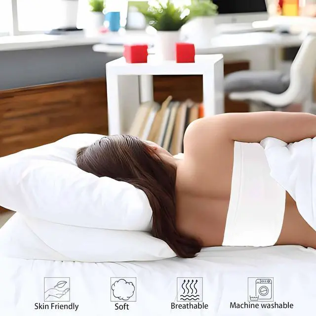 Alt view image 7 of 7 - Thin Flat Slim Ultra Soft Bed Pillows Queen Size Set of 2 Pack for Sleeping Bed Pillow for Stomach Back and Side Sleepers Machine Washable 20x28 inches