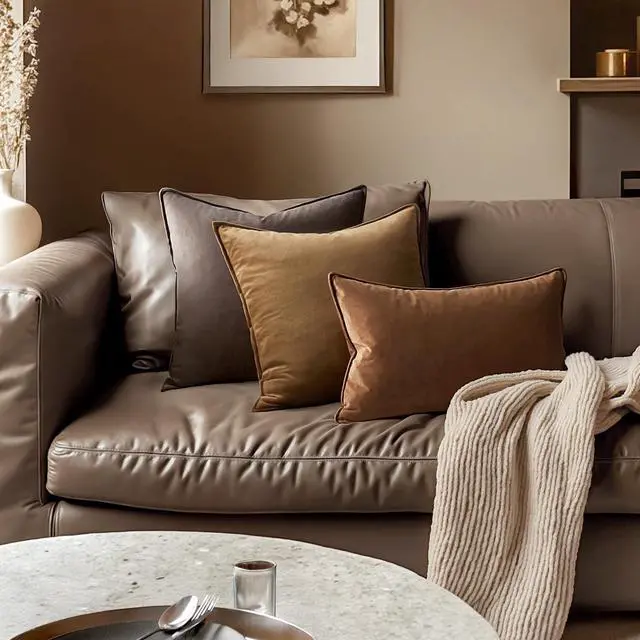 Alt view image 4 of 6 - Pack of 2 Brown Decorative Velvet Throw Pillow Cover Soft Pillowcase Solid Square Cushion Case for Sofa Bedroom Car 20x20 Inch 50x50 Cm