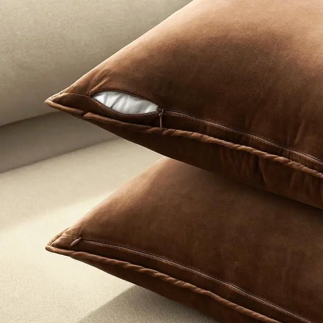 Alt view image 6 of 6 - Pack of 2 Brown Decorative Velvet Throw Pillow Cover Soft Pillowcase Solid Square Cushion Case for Sofa Bedroom Car 20x20 Inch 50x50 Cm
