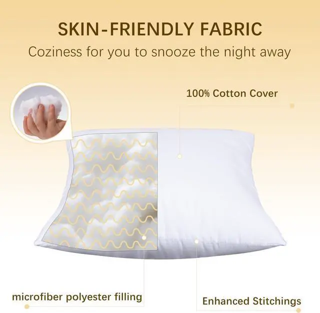 Alt view image 3 of 7 - Throw Pillows Insert Set of 2 with 100% Cotton Cover Bed and Couch - Indoor Hotel Decorative Pillows 26x26 in White Pillows Inserts