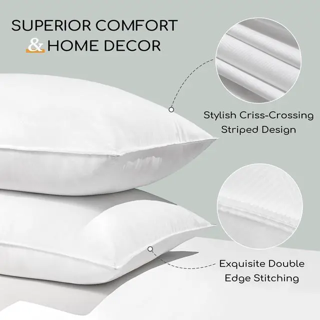 Alt view image 2 of 7 - Bed Pillows Standard Size Set of 2 - Luxury Hotel Collection Down Alternative Pillows for Sleeping 20 x 26 Inches