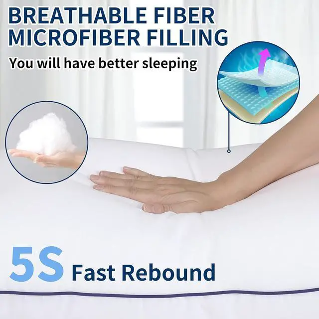 Alt view image 3 of 7 - Bed Pillows for Sleeping Queen Size Set of 2- Cooling Pillows Luxury Hotel Quality (QueenWhite Pack of 2