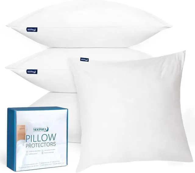 Main image of 18x18 Waterproof Pillow Covers Set of 4 for Square Throw Pillow 18x18 Inch White Zippered Pillow Protector Feather Proof Pillow Case Protector