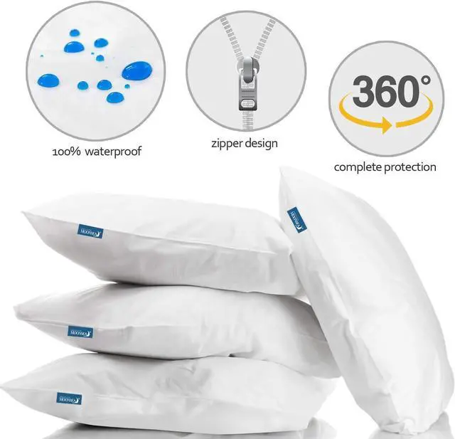 Alt view image 2 of 6 - 18x18 Waterproof Pillow Covers Set of 4 for Square Throw Pillow 18x18 Inch White Zippered Pillow Protector Feather Proof Pillow Case Protector