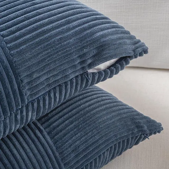 Alt view image 4 of 7 - 2 Packs Dusty Blue Decorative Throw Pillow Covers 20x20 Inch for Living Room Couch Bed Sofa Rustic Farmhouse Boho Home Decor Soft Corss Corduroy Patchwork Accent Cushion Case 50x50 cm