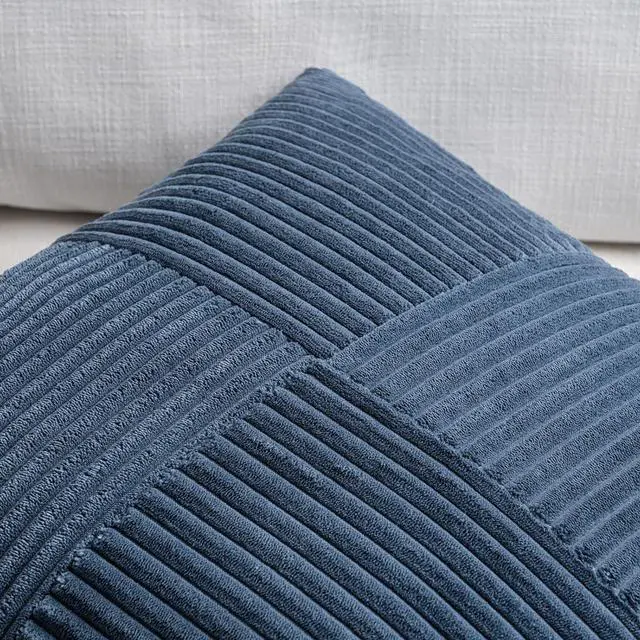 Alt view image 3 of 7 - 2 Packs Dusty Blue Decorative Throw Pillow Covers 20x20 Inch for Living Room Couch Bed Sofa Rustic Farmhouse Boho Home Decor Soft Corss Corduroy Patchwork Accent Cushion Case 50x50 cm