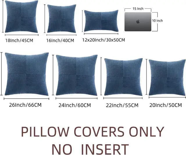Alt view image 7 of 7 - 2 Packs Dusty Blue Decorative Throw Pillow Covers 20x20 Inch for Living Room Couch Bed Sofa Rustic Farmhouse Boho Home Decor Soft Corss Corduroy Patchwork Accent Cushion Case 50x50 cm
