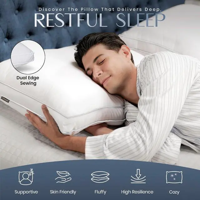 Alt view image 3 of 5 - King Size Pillow Set of 2 Bed Pillows for Sleeping - Microfiber Cover Pillows for Bed with Down Alternative - King Pillows 2 Pack for Back Stomach and Side Sleepers - 20x 36 (White)