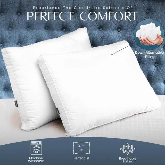 Alt view image 2 of 5 - King Size Pillow Set of 2 Bed Pillows for Sleeping - Microfiber Cover Pillows for Bed with Down Alternative - King Pillows 2 Pack for Back Stomach and Side Sleepers - 20x 36 (White)