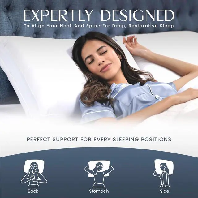 Alt view image 4 of 5 - King Size Pillow Set of 2 Bed Pillows for Sleeping - Microfiber Cover Pillows for Bed with Down Alternative - King Pillows 2 Pack for Back Stomach and Side Sleepers - 20x 36 (White)