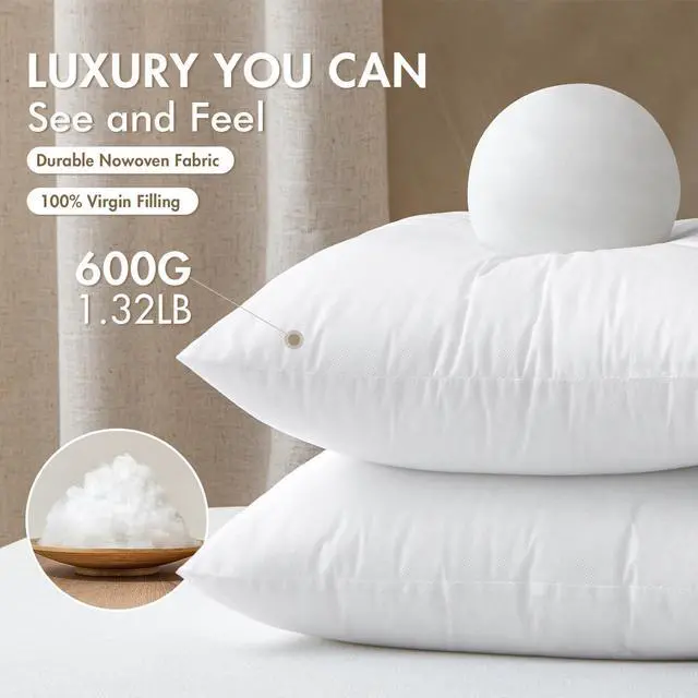 Alt view image 2 of 7 - Set of 2 Throw Pillow Inserts 20x20 Inches 100% Virgin Filling Nowoven Pillow Inserts for Couch Sofa Living Room