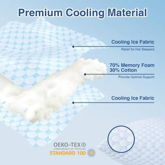Alt view image 4 of 7 - Cooling Pillow for Sleeping Shredded Memory Foam Pillows King Size Set of 2 Double Sided Cooling Bed Pillows for Hot Sleepers Side Back and Stomach Sleepers