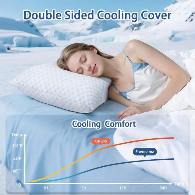 Alt view image 2 of 7 - Cooling Pillow for Sleeping Shredded Memory Foam Pillows King Size Set of 2 Double Sided Cooling Bed Pillows for Hot Sleepers Side Back and Stomach Sleepers