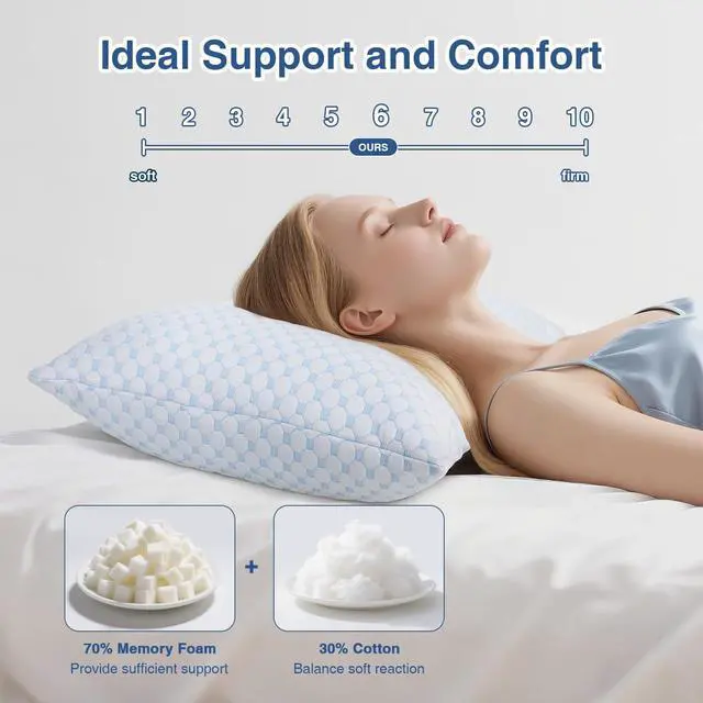 Alt view image 3 of 7 - Cooling Pillow for Sleeping Shredded Memory Foam Pillows King Size Set of 2 Double Sided Cooling Bed Pillows for Hot Sleepers Side Back and Stomach Sleepers
