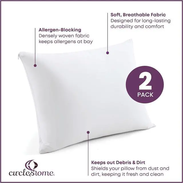 Alt view image 2 of 7 - CirclesHome Pillow Protectors 2 Pack Queen Zippered - 100% Cotton Breathable Pillowcases - Protects Pillows from Dirt Dust and Debri (Queen- Set of 2 - 20x30)
