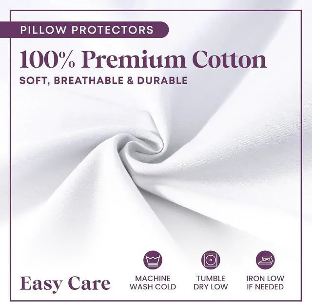 Alt view image 4 of 7 - CirclesHome Pillow Protectors 2 Pack Queen Zippered - 100% Cotton Breathable Pillowcases - Protects Pillows from Dirt Dust and Debri (Queen- Set of 2 - 20x30)