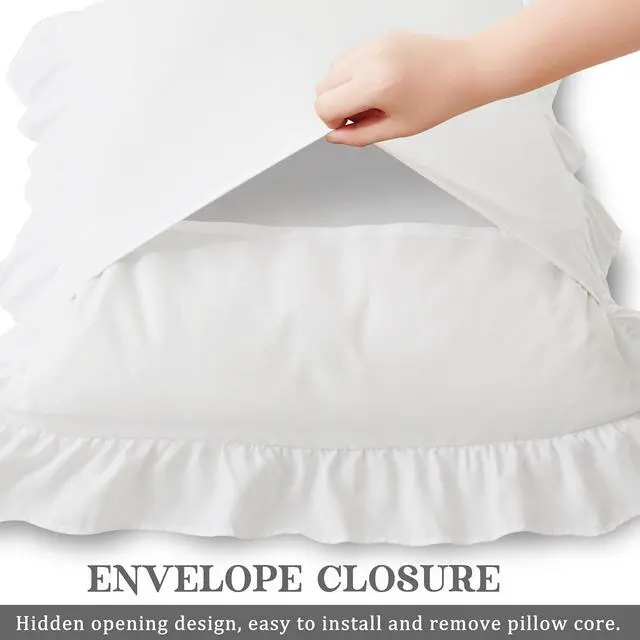 Alt view image 5 of 7 - Ruffle Pillow Cases Queen Size Set of 2 Ruffled Pillow Covers with Envelope Closure Wrinkle Resistant Pillowcases 20 x 30 Ruffled Pillow Shams White