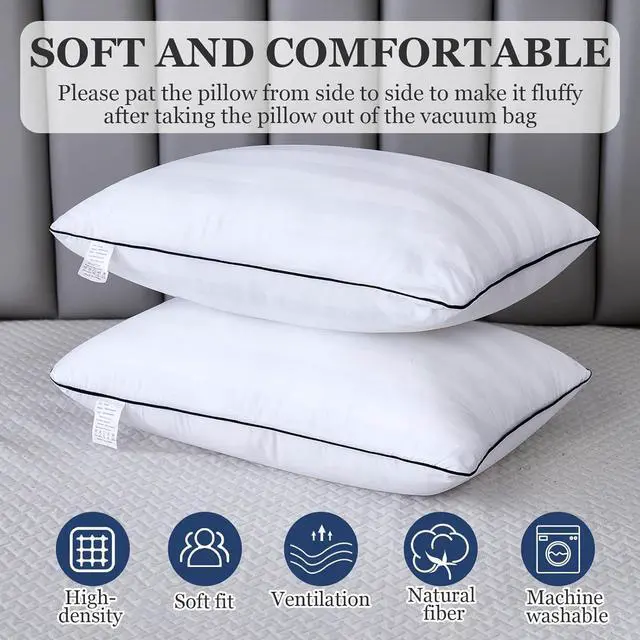 Alt view image 4 of 6 - Bed Pillows for Sleeping - Standard/Queen Size Set of 4 Luxury Hotel Quality Pillows for Side Back and Stomach Sleepers Breathable Fluffy Pillow Soft Bed Pillows (4pcs Standard)