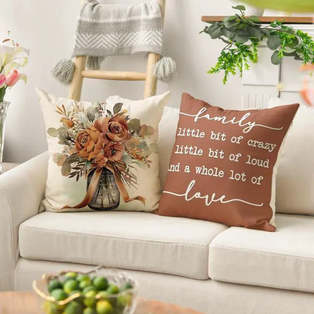 Alt view image 4 of 7 - Home Sweet Home Terracotta Sage Throw Pillow Covers 18 x 18 Inch Seasonal Fall Eucalyptus Floral Motto Cushion Case for Sofa Couch Set of 4