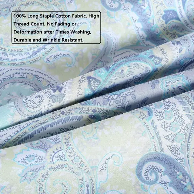 Alt view image 4 of 5 - 100% Cotton Pillowcases Pillow Cases Queen Size Blue Decorative Paisley Design Pillow Cover Set of 2 (Queen Size 20x30 Inches)