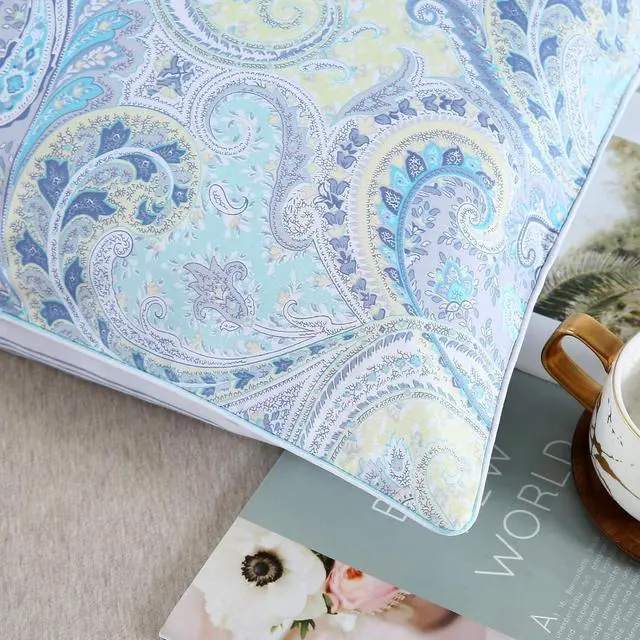 Alt view image 5 of 5 - 100% Cotton Pillowcases Pillow Cases Queen Size Blue Decorative Paisley Design Pillow Cover Set of 2 (Queen Size 20x30 Inches)