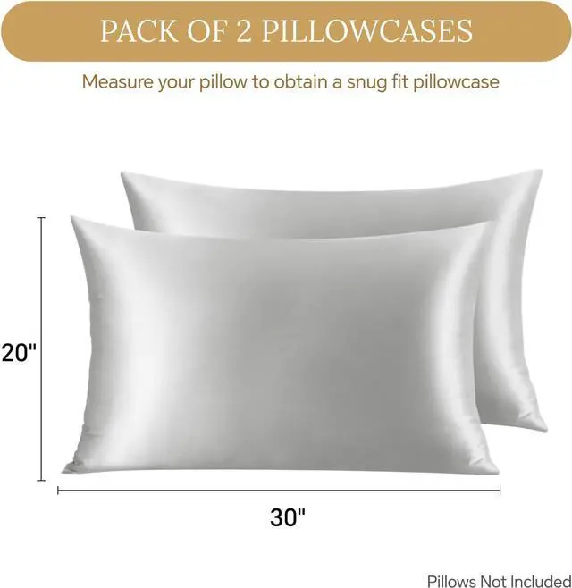 Alt view image 6 of 7 - Mulberry Silk Pillowcase for Hair and Skin Silk Pillow Cases Queen Size Set of 2 with Hidden Zipper 20x30 Inches Ultra Soft Cooling Pillow Cases for Hot Sleepers(Light Grey 2 Pack)