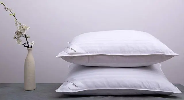 Main image of Goose Down Feather Hotel Collection Bed Pillows for Sleeping Pair Standard Pillows for Back Stomach or Side Sleepers Stripe White Color Set of 2 Pillows