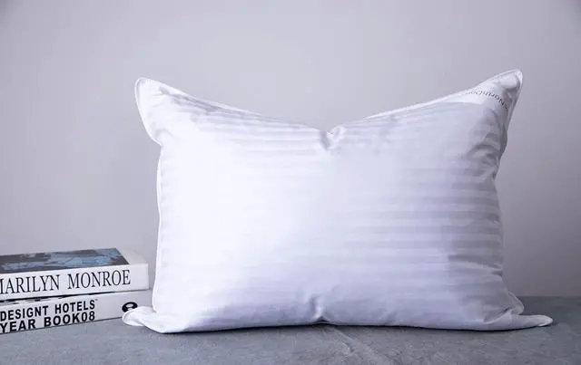 Alt view image 3 of 6 - Goose Down Feather Hotel Collection Bed Pillows for Sleeping Pair Standard Pillows for Back Stomach or Side Sleepers Stripe White Color Set of 2 Pillows