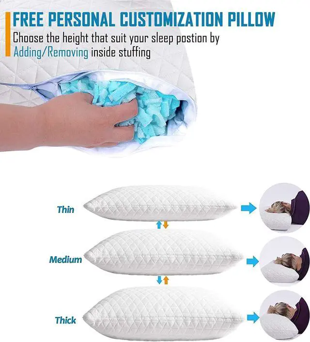 Alt view image 3 of 7 - Shredded Memory Foam Pillows for Sleeping Bed Pillows King Size Set of 2 Pack Cooling Adjustable Good for Side and Back Sleeper with Washable Removable Cover