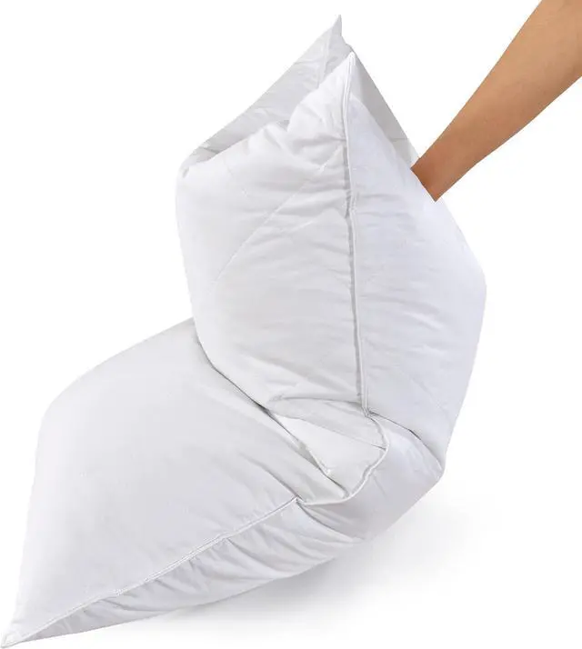 Main image of White Goose Feather Bed Pillows Queen/Standard Size Set of 2- Soft 600 Thread Count 100% Cotton Medium Firm Soft Support Surround Fill Polyfiber White Solid