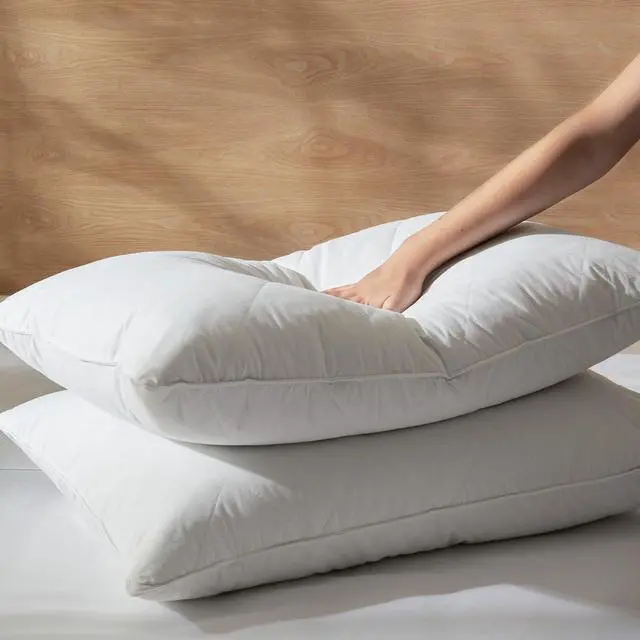 Alt view image 2 of 7 - White Goose Feather Bed Pillows Queen/Standard Size Set of 2- Soft 600 Thread Count 100% Cotton Medium Firm Soft Support Surround Fill Polyfiber White Solid