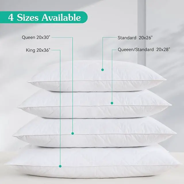 Alt view image 7 of 7 - White Goose Feather Bed Pillows Queen/Standard Size Set of 2- Soft 600 Thread Count 100% Cotton Medium Firm Soft Support Surround Fill Polyfiber White Solid