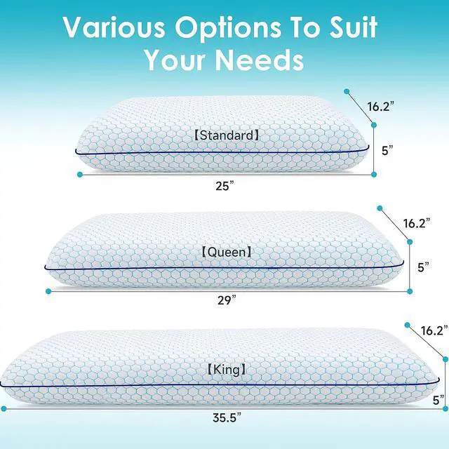 Alt view image 3 of 7 - Memory Foam Pillows for Side Back and Stomach Sleepers Set of 2 Bed Pillow with Washable Cover and Breathable Mesh Bed Pillow for Sleeping (BlueStandard Size)