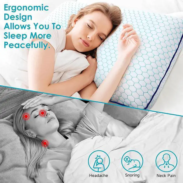 Alt view image 5 of 7 - Memory Foam Pillows for Side Back and Stomach Sleepers Set of 2 Bed Pillow with Washable Cover and Breathable Mesh Bed Pillow for Sleeping (BlueStandard Size)