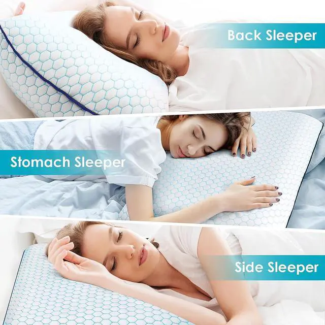 Alt view image 6 of 7 - Memory Foam Pillows for Side Back and Stomach Sleepers Set of 2 Bed Pillow with Washable Cover and Breathable Mesh Bed Pillow for Sleeping (BlueStandard Size)
