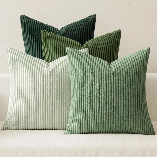 Main image of Summer Boho Farmhouse Sage Green Throw Pillow Covers 18x18 Inch Set of 4 Mordern Nordic Cushion Covers Soft Corduroy Home Decor for Couch Bed Sofa Living Room Forest Green