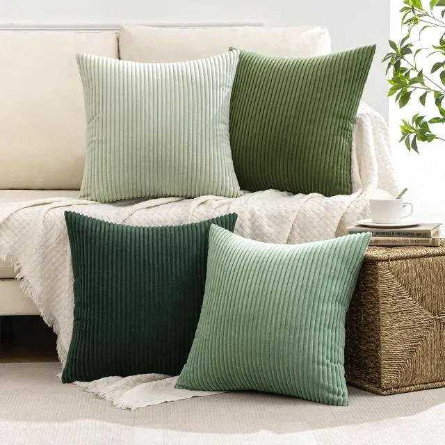 Alt view image 2 of 7 - Summer Boho Farmhouse Sage Green Throw Pillow Covers 18x18 Inch Set of 4 Mordern Nordic Cushion Covers Soft Corduroy Home Decor for Couch Bed Sofa Living Room Forest Green