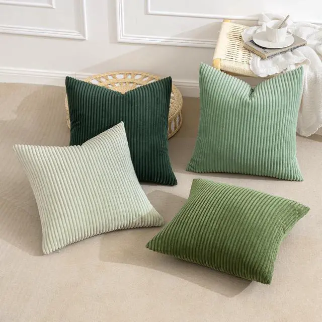Alt view image 4 of 7 - Summer Boho Farmhouse Sage Green Throw Pillow Covers 18x18 Inch Set of 4 Mordern Nordic Cushion Covers Soft Corduroy Home Decor for Couch Bed Sofa Living Room Forest Green