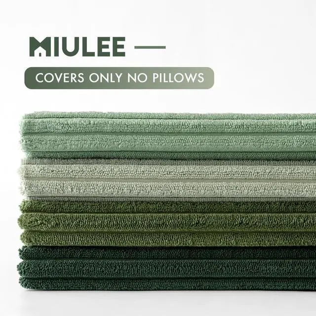 Alt view image 6 of 7 - Summer Boho Farmhouse Sage Green Throw Pillow Covers 18x18 Inch Set of 4 Mordern Nordic Cushion Covers Soft Corduroy Home Decor for Couch Bed Sofa Living Room Forest Green