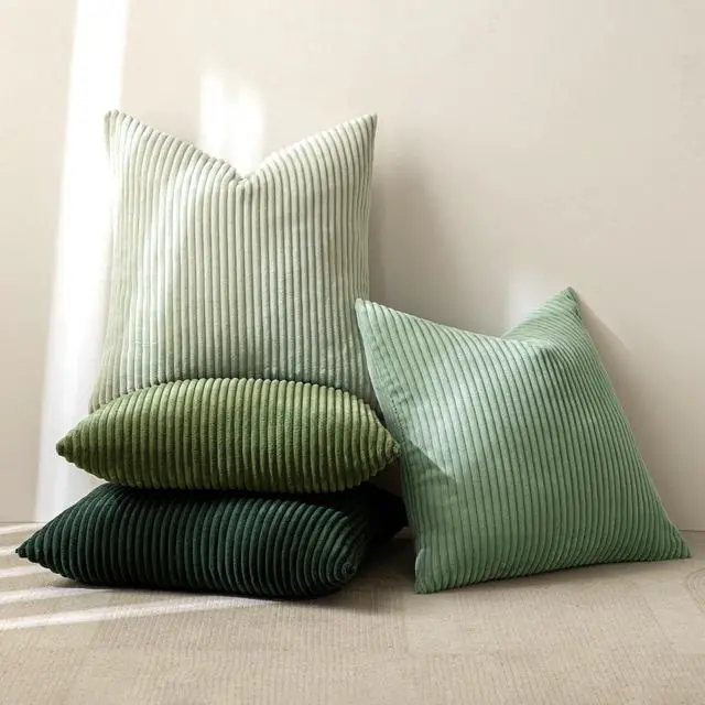 Alt view image 7 of 7 - Summer Boho Farmhouse Sage Green Throw Pillow Covers 18x18 Inch Set of 4 Mordern Nordic Cushion Covers Soft Corduroy Home Decor for Couch Bed Sofa Living Room Forest Green