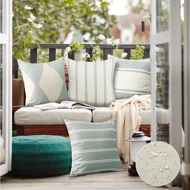 Alt view image 3 of 7 - Outdoor Waterproof Throw Pillow Covers Set of 4 Geometry Decorative Throw Pillow Cases 18x18 Inch Square Cushion Case Garden Pillows Shell Pillow Covers for Patio Furniture Couch Tent (Grey)
