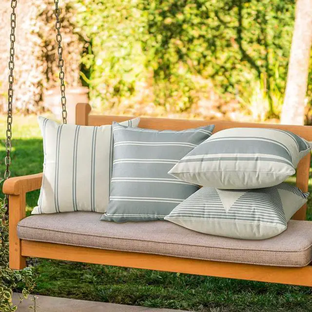 Alt view image 4 of 7 - Outdoor Waterproof Throw Pillow Covers Set of 4 Geometry Decorative Throw Pillow Cases 18x18 Inch Square Cushion Case Garden Pillows Shell Pillow Covers for Patio Furniture Couch Tent (Grey)
