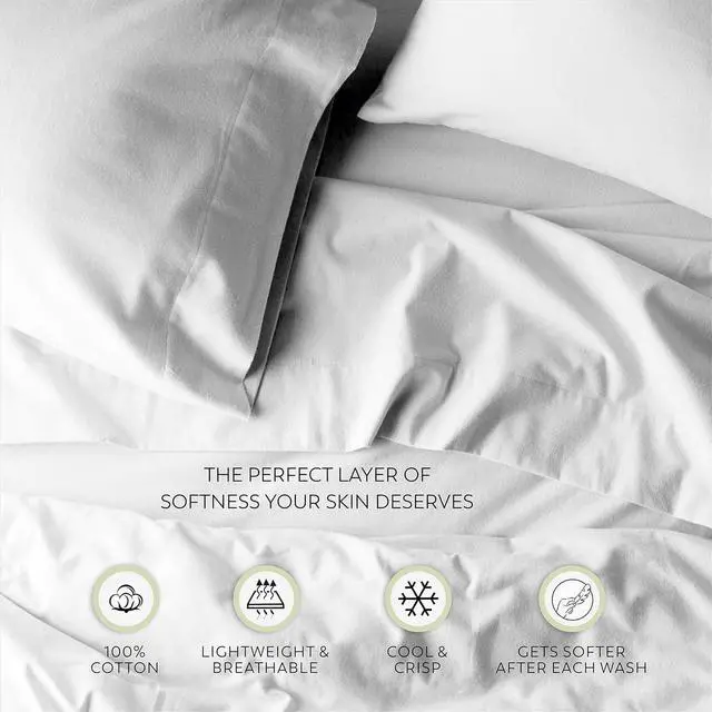 Alt view image 7 of 7 - 100% Cotton Pillowcases Standard Queen/Standard Pillow Cases Percale Cooling Pillow Cover Cool & Breathable Soft Finish Pillow Cases Standard Size - Arctic White